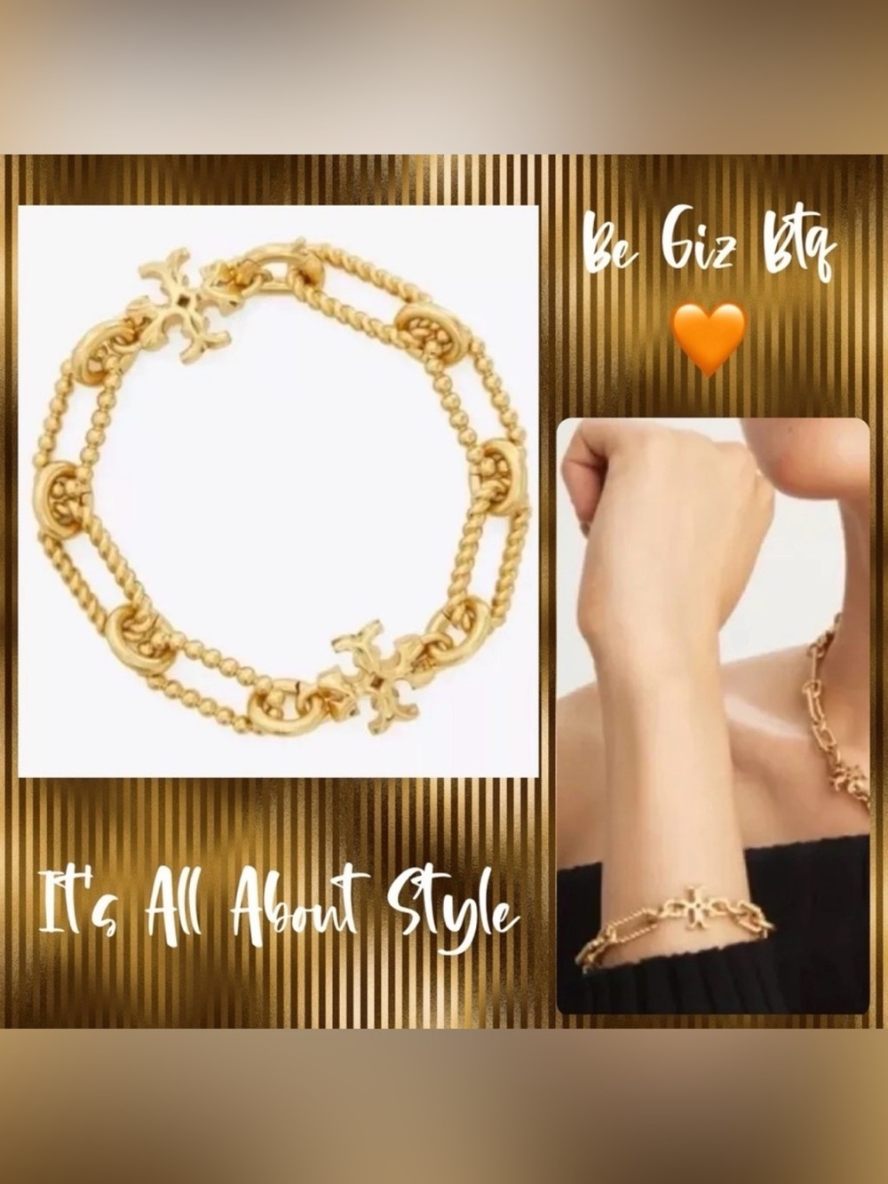 Authentic Tory Burch Gold Plated Roxanne Double-T Rope Chain Bracelet